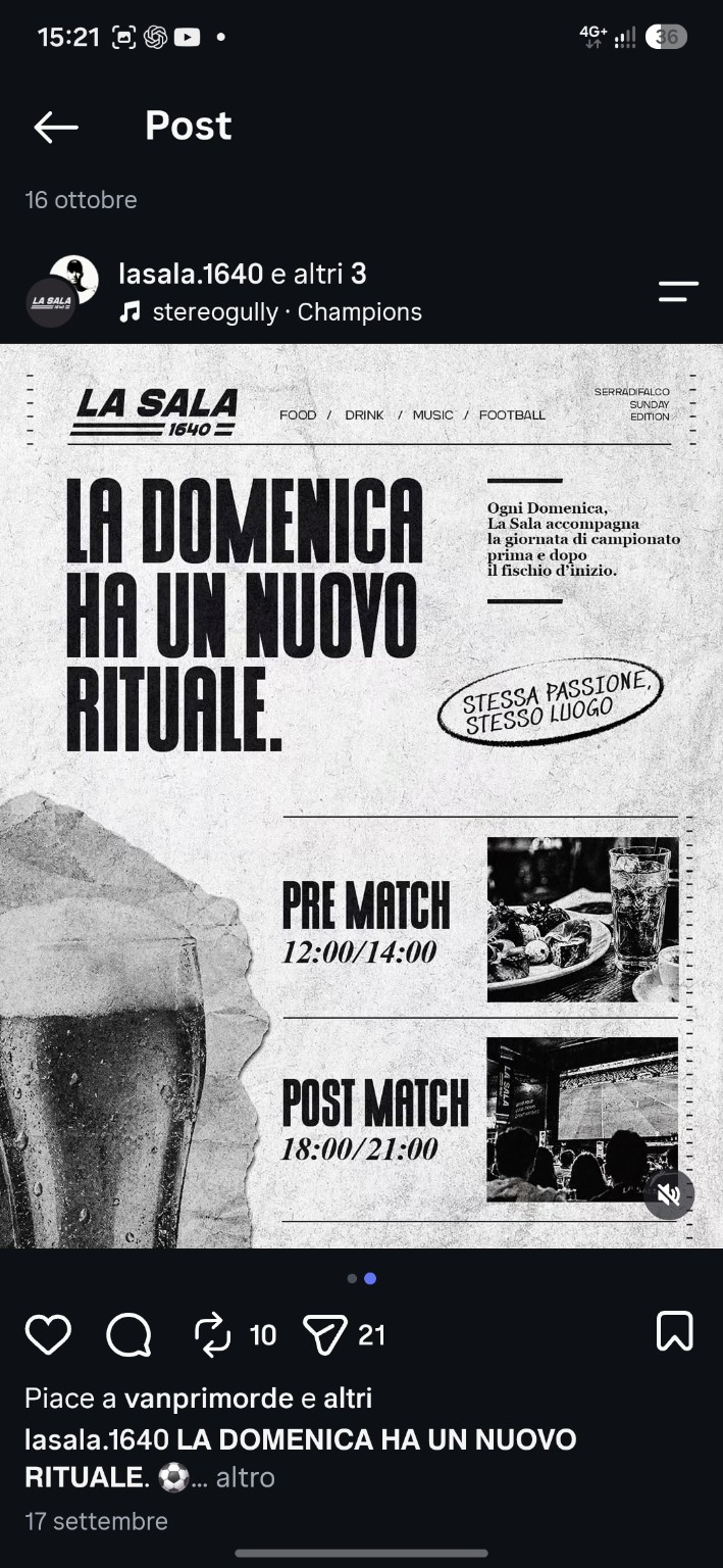 Locandina fornita del pre match e post match di LA SALA 1640