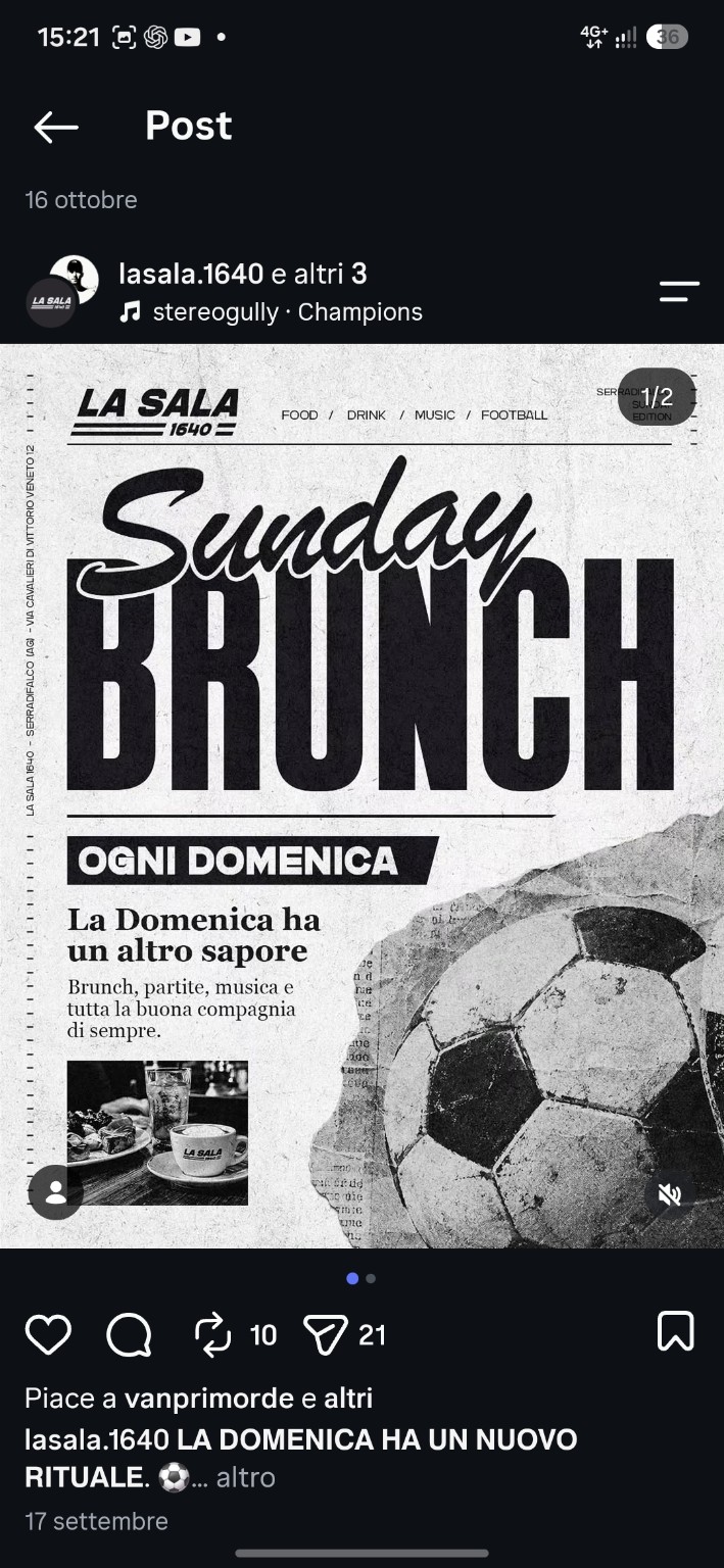 Locandina fornita di LA SALA 1640: Sunday Brunch, ogni domenica
